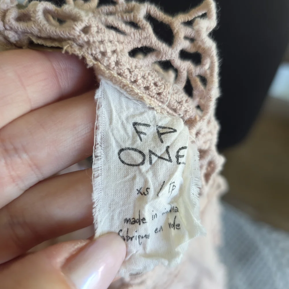 Free People FP One Victoria Top Blush Crochet-Trim Long Sleeve Top
